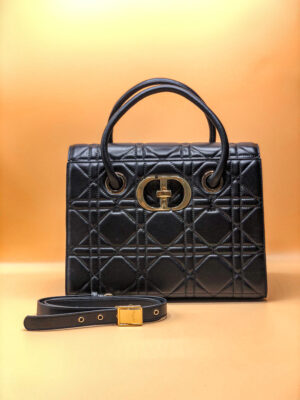 Christian Dior Medium ST Honore Tote Black Macocannage Lambskin